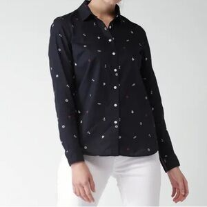 Tommy Hilfiger Navy Button-Down Shirt with Nautical Motif